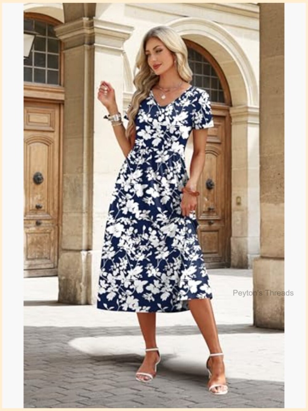 Flowy A-Line Midi Dress with Pockets Summer Casual Beach Vacation S-2XL - Picture 3 of 7